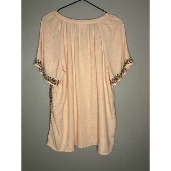 J Jill Women's Size L Shirt Linen Blend Tunic Top Boho Embroidered Short Sleeve - Picture 7 of 9